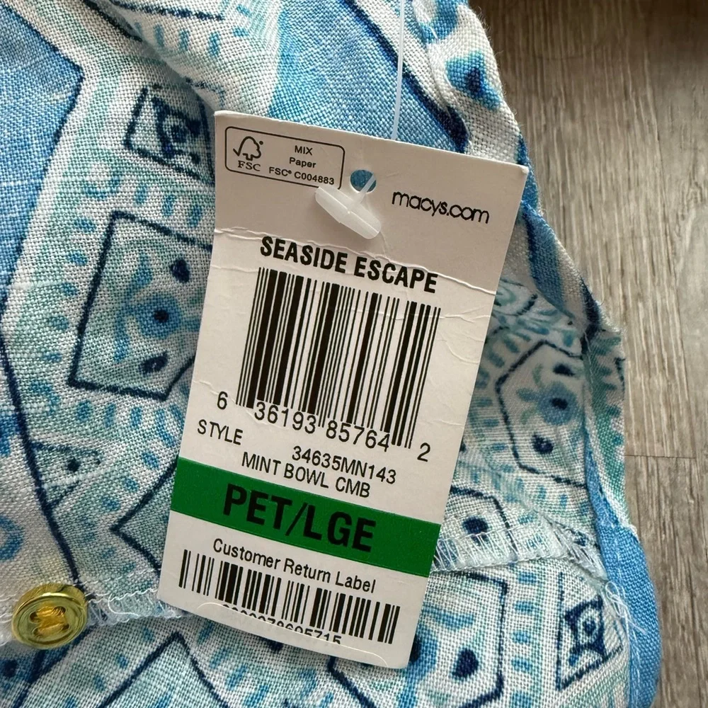 NWT Charter Club Linen Button‎ Down Shirt Long Sleeve Blue Mint Petite Large - Picture 6 of 8